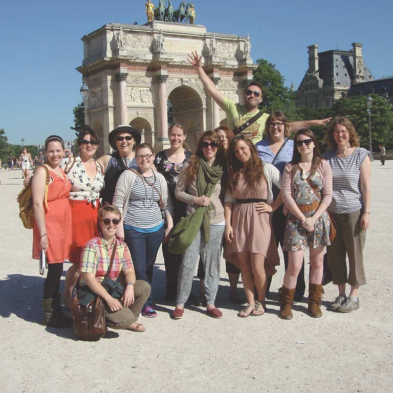 A group of Herron students take a photo in Italy.